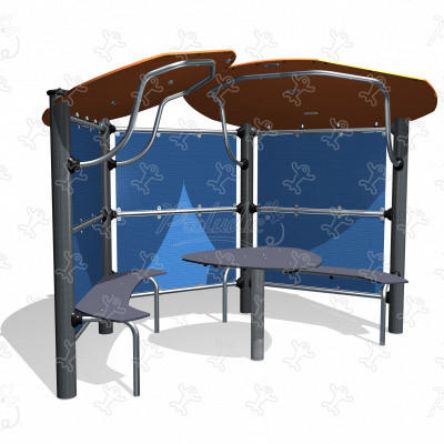 Ontmoetingsplek 2 daken J2850 meubilair meubels, omheiningen en poorten en aanvullende items meubilair (bank, vuilnisbak, afdak) afbeelding 3d