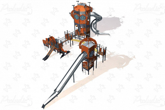 Twee torens en Nautilus J47103 speeltoestellen gethematiseerde speelcombinaties metropolis afbeelding 3d