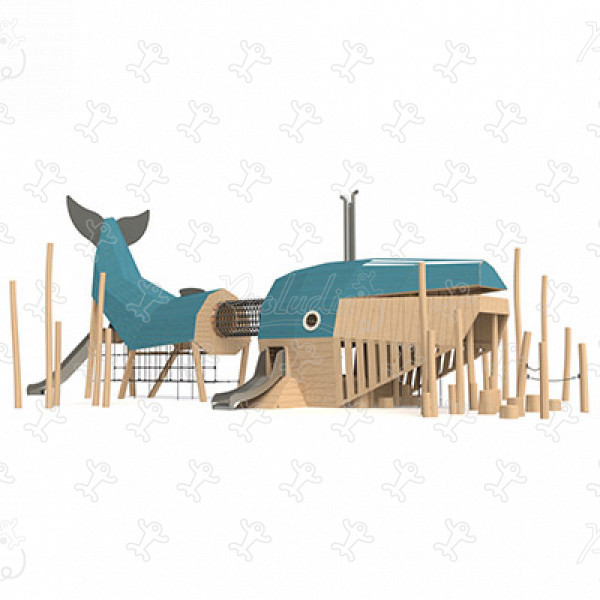 Blauwe walvis J49117® speeltoestellen duurzaam natuurlijk houten speeltoestellen boten en maritieme scenes afbeelding 3d