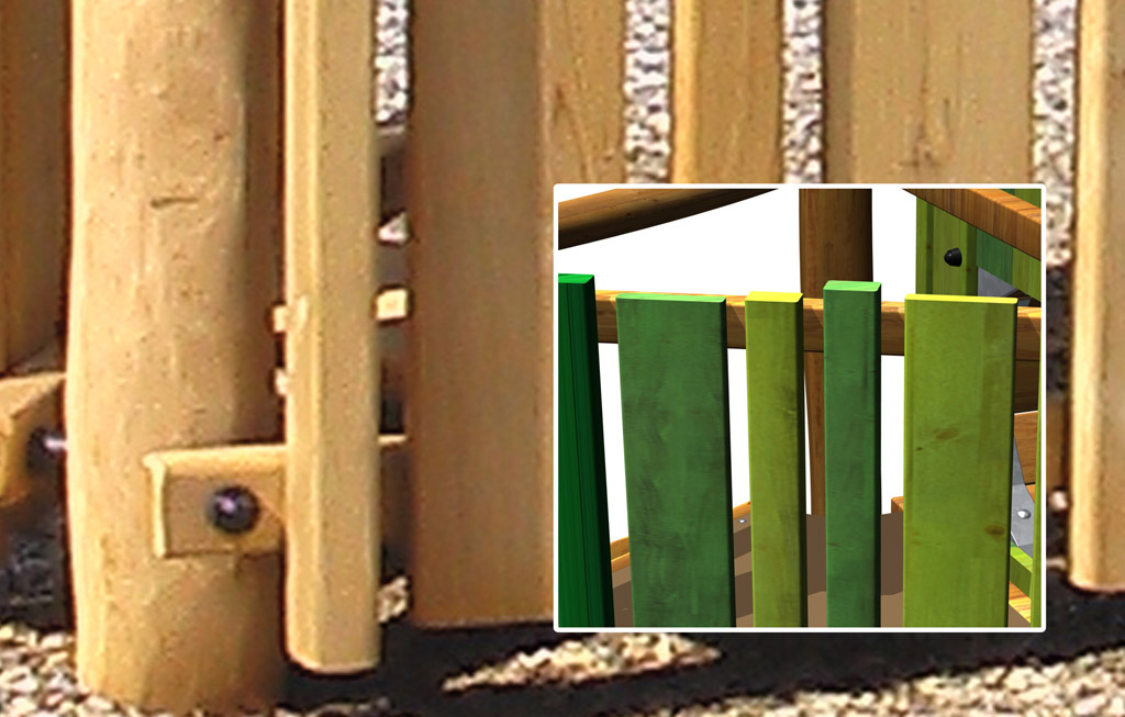 De panelen, klimwanden, loopbrug, toonbankplank en tunnel