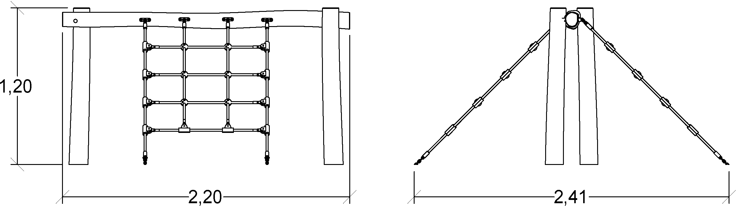 Schuine klimnetten J4925 speeltoestellen duurzaam natuurlijk houten speeltoestellen klim- en evenwichtsparcours afbeelding zijaanzicht